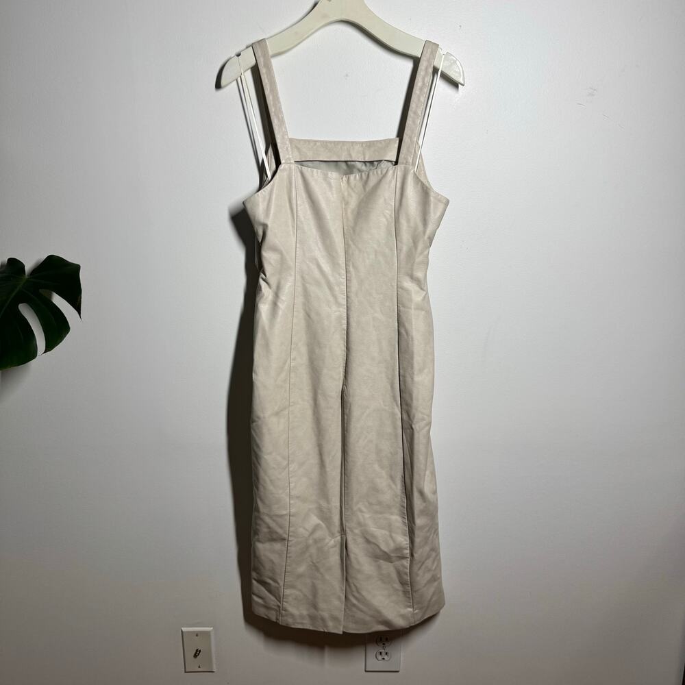 7 For All Mankind Faux Smooth Leather Midi Dress L In Bone NWT Square Neck Boho - Picture 2 of 8